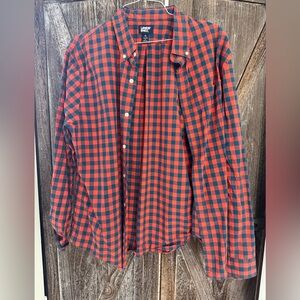 Land’s End Men’s Red and Black Check Button-Up Shirt